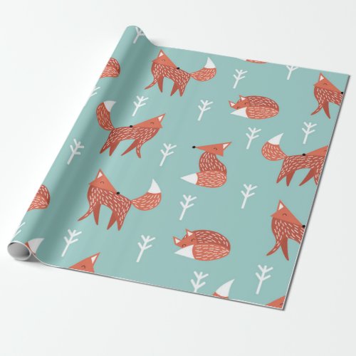 Seamless illustration pattern with cute orange fox wrapping paper