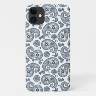 Seamless Indian dark blue paisley pattern on white iPhone 11 Case