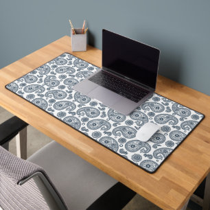 Seamless Indian dark blue paisley pattern on white Desk Mat