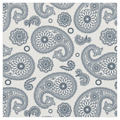 Seamless Indian dark blue paisley pattern on white Fabric