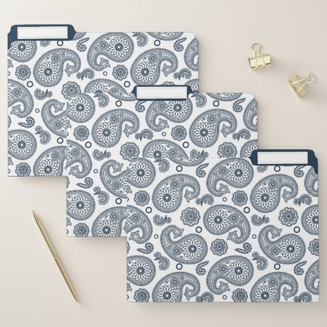 Seamless Indian dark blue paisley pattern on white File Folder (Set)