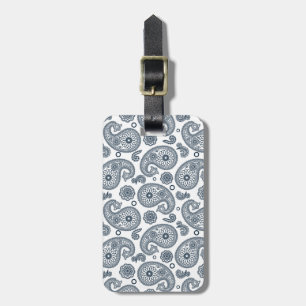 Seamless Indian dark blue paisley pattern on white Luggage Tag