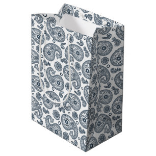 Seamless Indian dark blue paisley pattern on white Medium Gift Bag