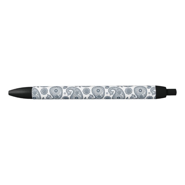 Seamless Indian dark blue paisley pattern on white Pen (Front)