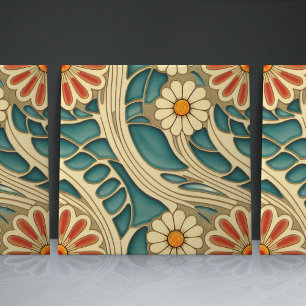 Seamless Indigo and red cream organic patterns Ceramic Tile