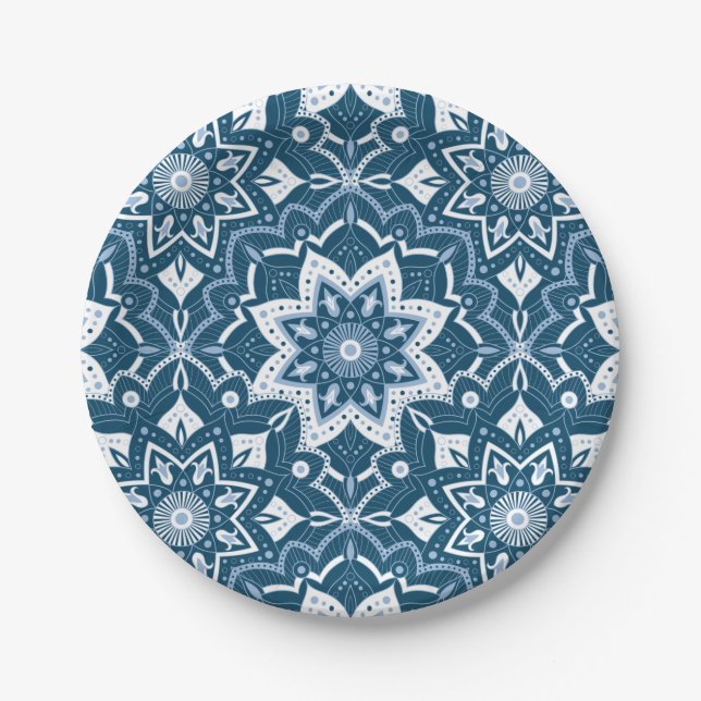 Seamless Islamic Art Colorful Blue  Paper Plates (Front)
