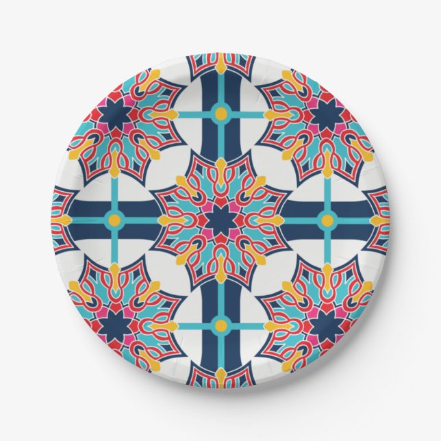 Seamless Islamic Art Colorful  Paper Plates (Front)