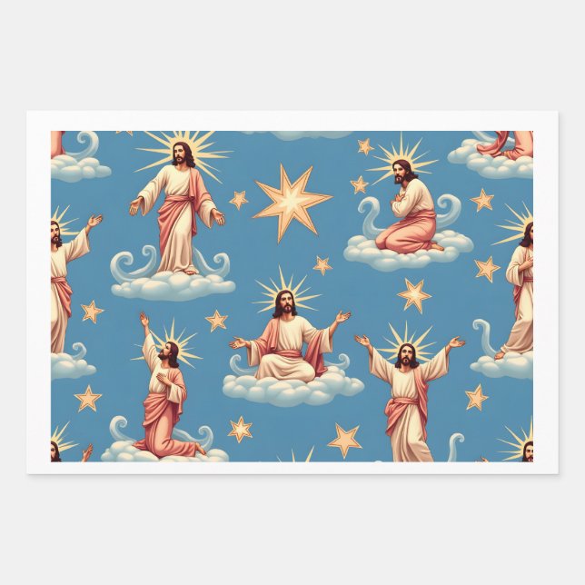 Seamless Jesus Pattern Religion Gift Christianity  Wrapping Paper Sheets (Front)