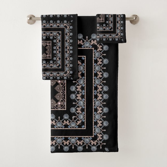 Seamless jewelry beads crystals glitter shine sequ bath towel set (Insitu)