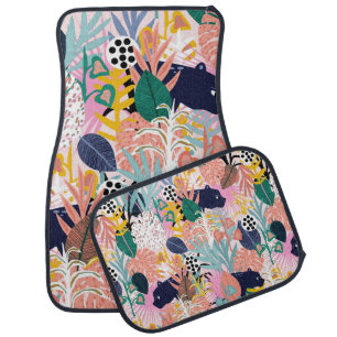 Seamless jungle pattern with panthers, colorful le car floor mat