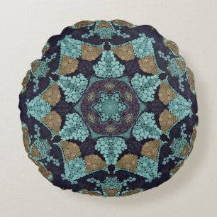 Seamless kaleidoscope mosaic ornamental african ea round pillow
