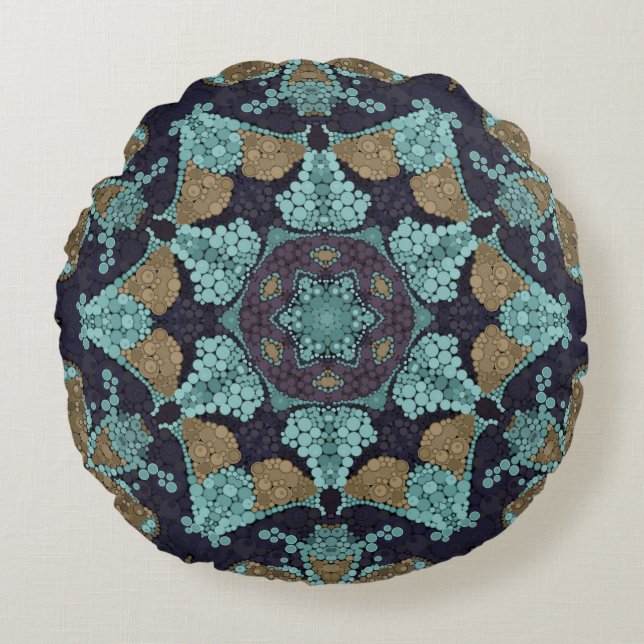 Seamless kaleidoscope mosaic ornamental african ea round pillow (Front)