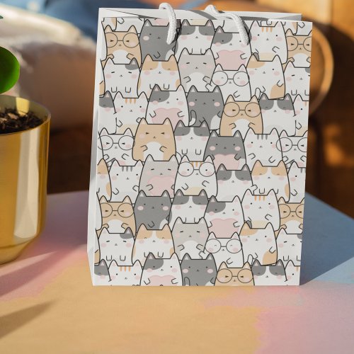 Seamless Kawaii Cute Cats Pattern Medium Gift Bag