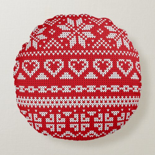 Seamless knitting pattern Norway festive sweater d Round Pillow
