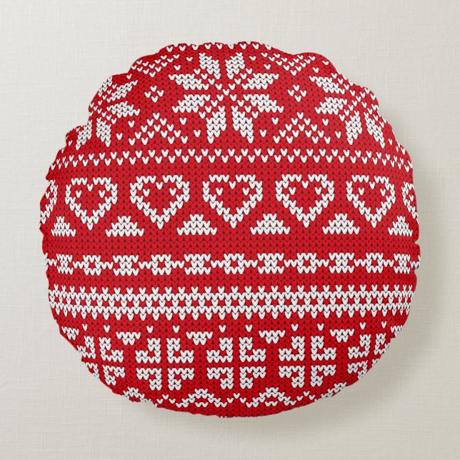 Seamless knitting pattern Norway festive sweater d Round Pillow (Front)