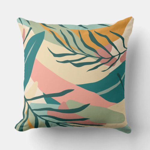 Seamless Leaf Embrace Teal Sage Cream and Gold Outdoor Pillow