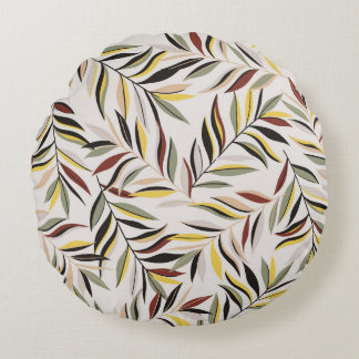 seamless leaves pattern on grey backgroundpattern, round pillow