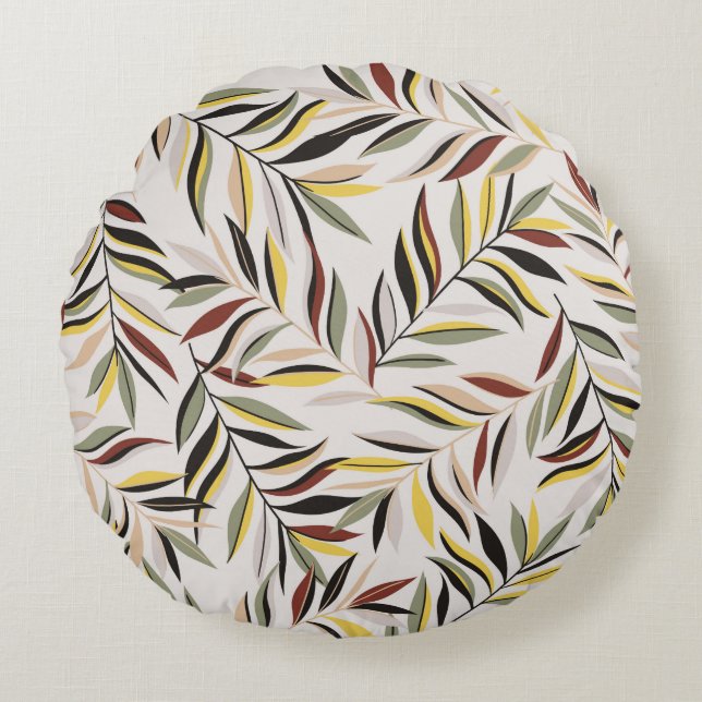 seamless leaves pattern on grey backgroundpattern, round pillow (Front)