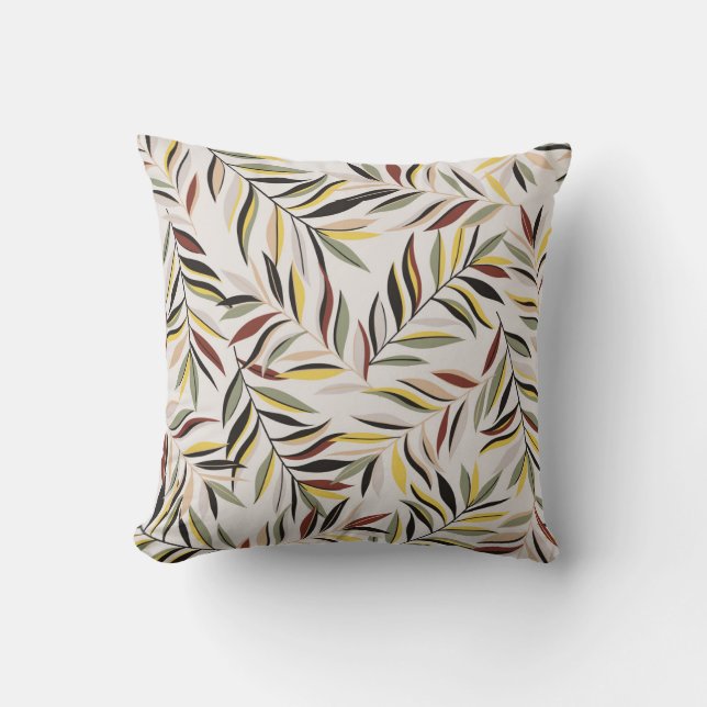 seamless leaves pattern on grey backgroundpattern, throw pillow (Front)