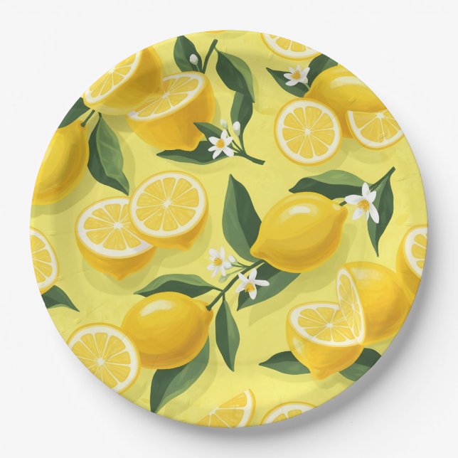 Seamless lemon Pattern design Paper Plates (Front)