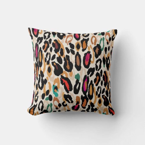 Seamless leopard print pattern throw pillow
