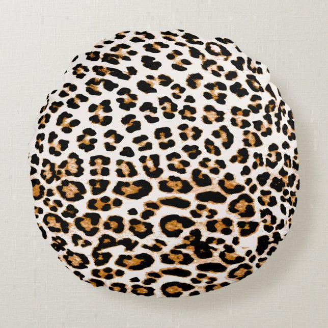Seamless leopard texture, african animal print round pillow (Front)