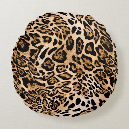 Seamless leopard texture animal skin round pillow