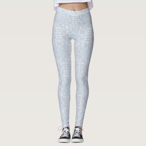 Seamless Light Blue Pink  White Mandalas  Leggings