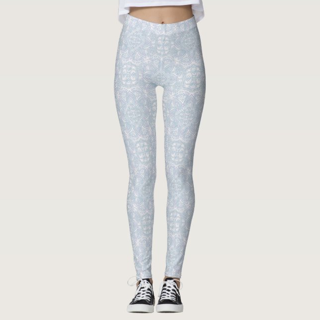 Seamless Light Blue, Pink & White Mandalas  Leggings (Front)