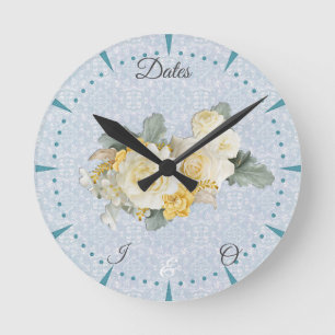 Seamless Light Blue, Pink & White Mandalas  Round Clock