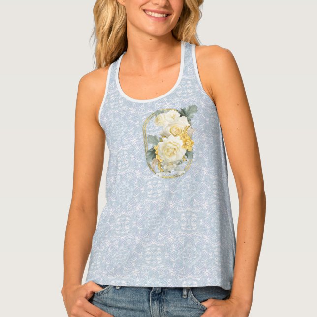 Seamless Light Blue, Pink & White Mandalas  Tank Top (Front)