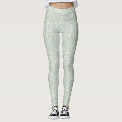 Seamless Light Green Yellow  White Mandalas  Leggings