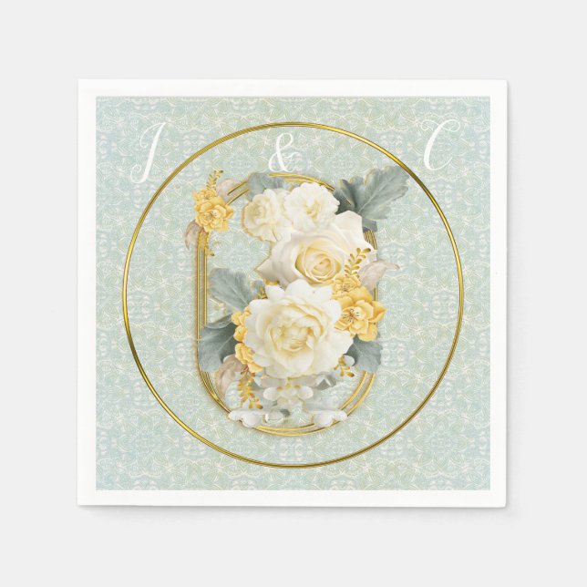 Seamless Light Green, Yellow & White Mandalas Napkins (Front)
