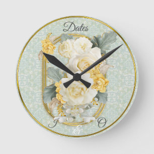 Seamless Light Green, Yellow & White Mandalas Round Clock