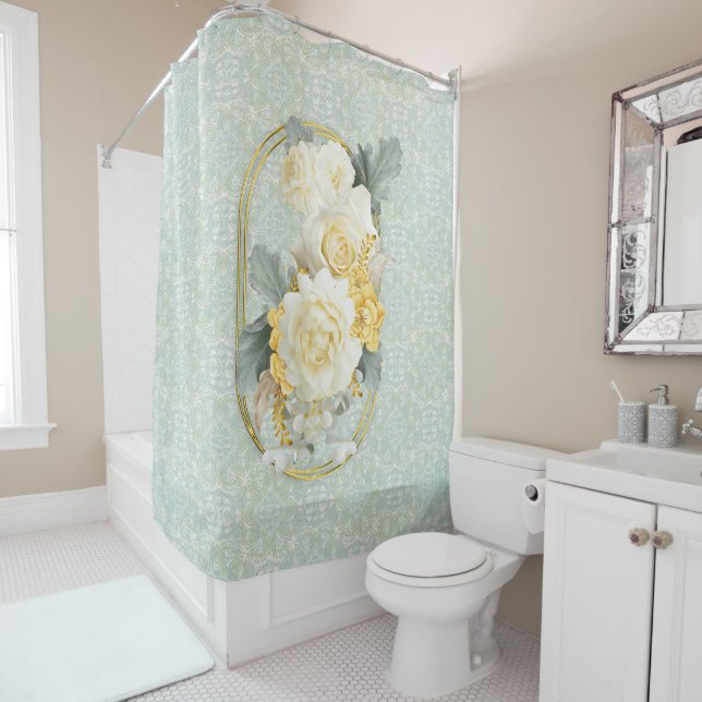 Seamless Light Green, Yellow & White Mandalas  Shower Curtain (In Situ)