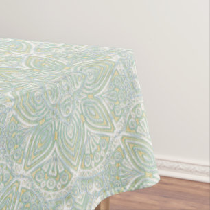 Seamless Light Green, Yellow & White Mandalas Tablecloth