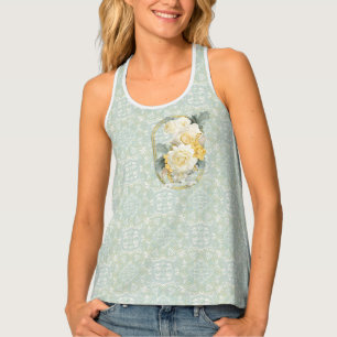 Seamless Light Green, Yellow & White Mandalas Tank Top