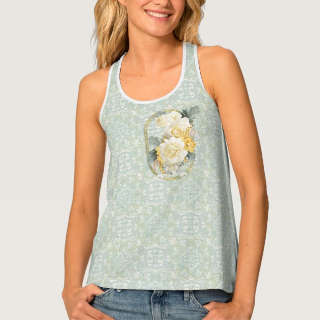 Seamless Light Green, Yellow & White Mandalas  Tank Top (Front)