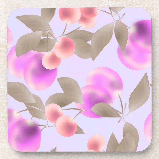 Seamless light plum fruits purple berries cherry p beverage coaster (Front)