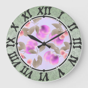 Seamless light plum fruits purple berries cherry p large clock