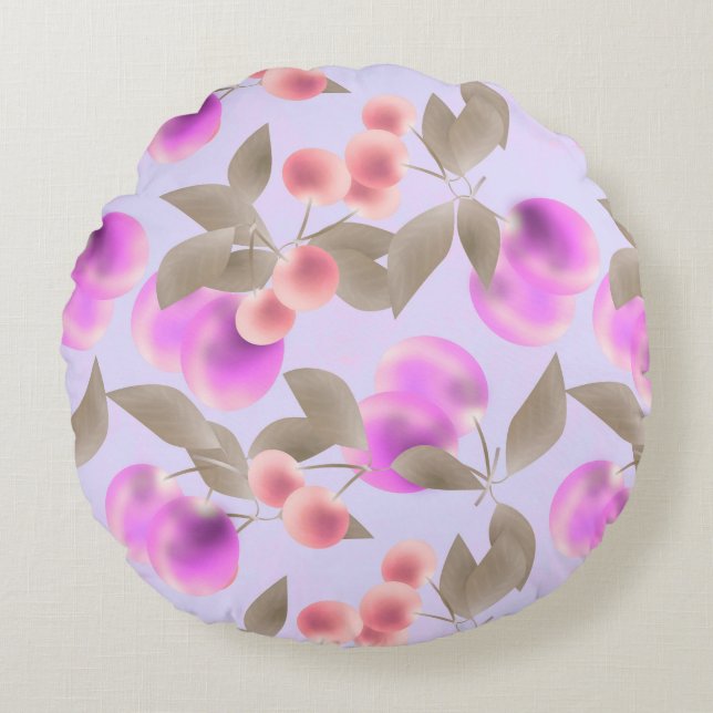 Seamless light plum fruits purple berries cherry p round pillow (Front)
