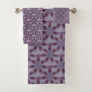 Seamless Lilac and Purple Geo Diamond Pattern Bath Towel Set