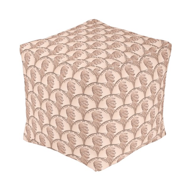 Seamless Lincoln Penny Pattern – Copper Coins Pouf (Angled Front)