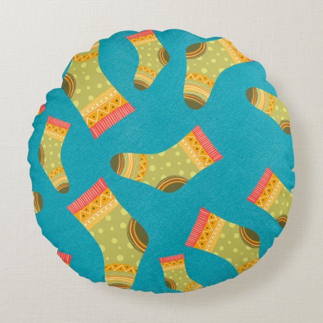 Seamless linear pattern with socks. The illustrati Round Pillow (Front)