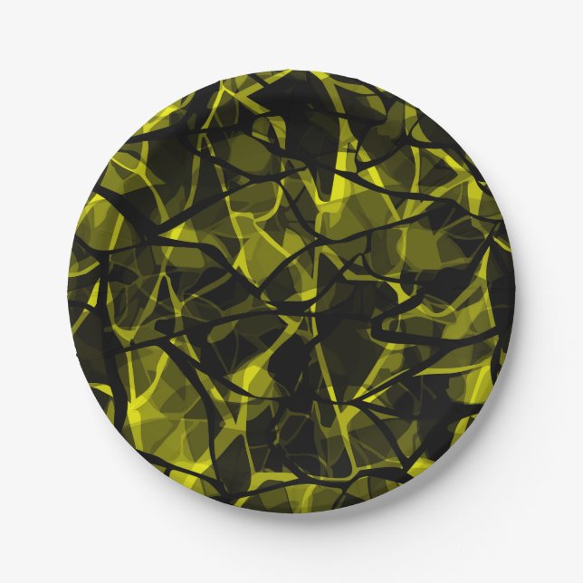 Seamless liquid wavy abstract black green marble g paper plates (Front)