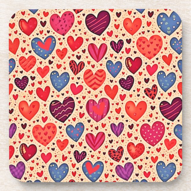 Seamless Love Heart Pattern Art Beverage Coaster (Front)