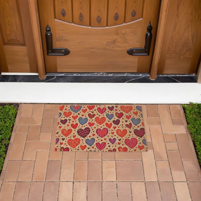 Seamless Love Heart Pattern Art Fiber Doormat (Insitu (Outdoor))