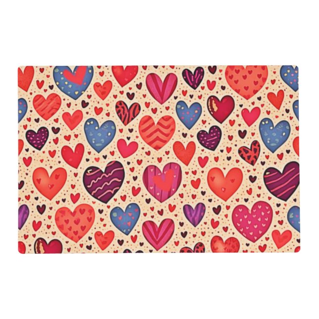 Seamless Love Heart Pattern Art Placemat (Front)