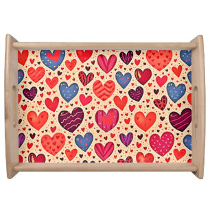 Seamless Love Heart Pattern Art Serving Tray