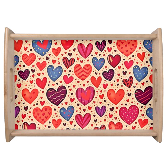 Seamless Love Heart Pattern Art Serving Tray (Front)